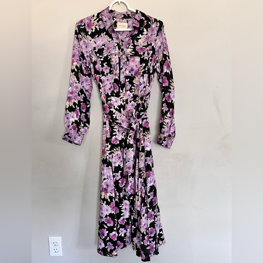 NWOT Sezane Lauretta Floral Long Sleeve Midi Dress Purple Size Size 36 - Picture 2 of 6